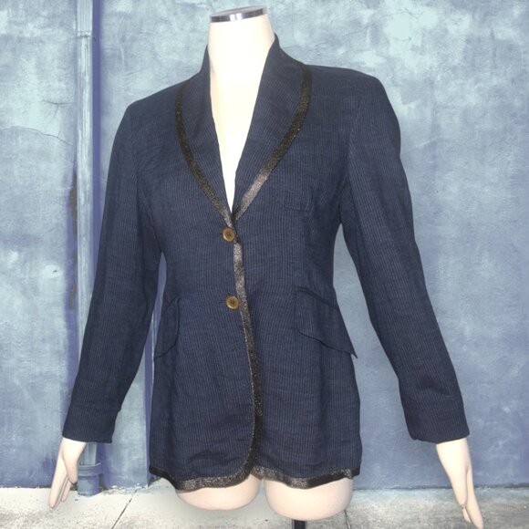 Vintage 90s 1990s Romeo Gigli Linen Striped Blazer Metallic Accents S 40 - Picture 15 of 15